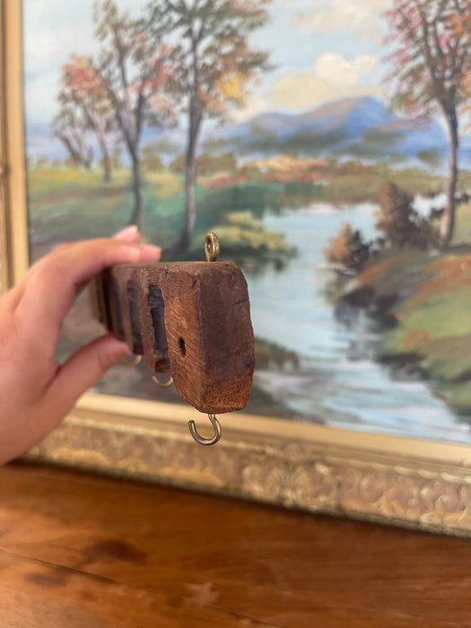 Antique Hand Carved Wooden Textile Stamp Mold Converted to Key Hook Rack.