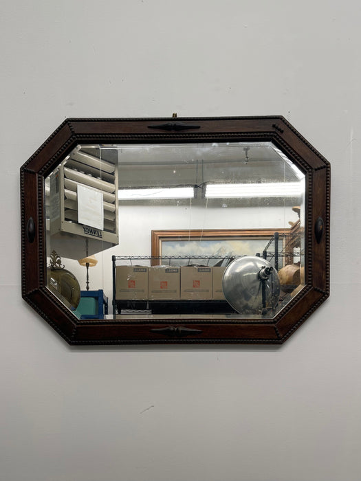 Antique Arts and Crafts Long Octagonal Beveled Oak Mirror