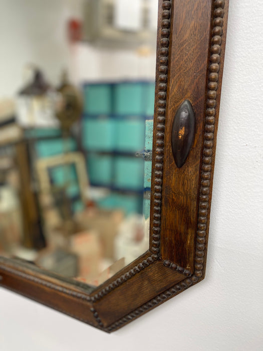 Antique Arts and Crafts Long Octagonal Beveled Oak Mirror