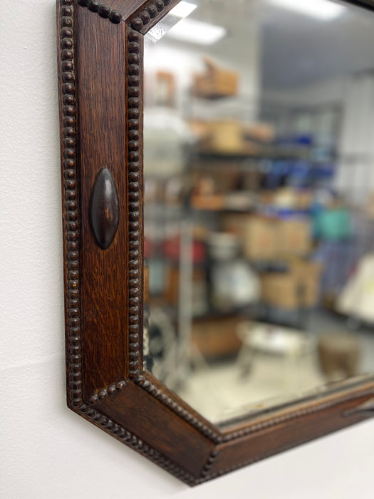 Antique Arts and Crafts Long Octagonal Beveled Oak Mirror