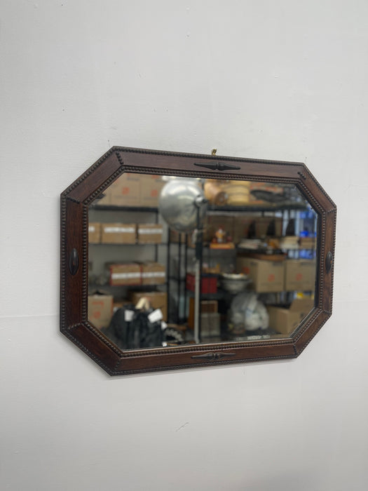 Antique Arts and Crafts Long Octagonal Beveled Oak Mirror