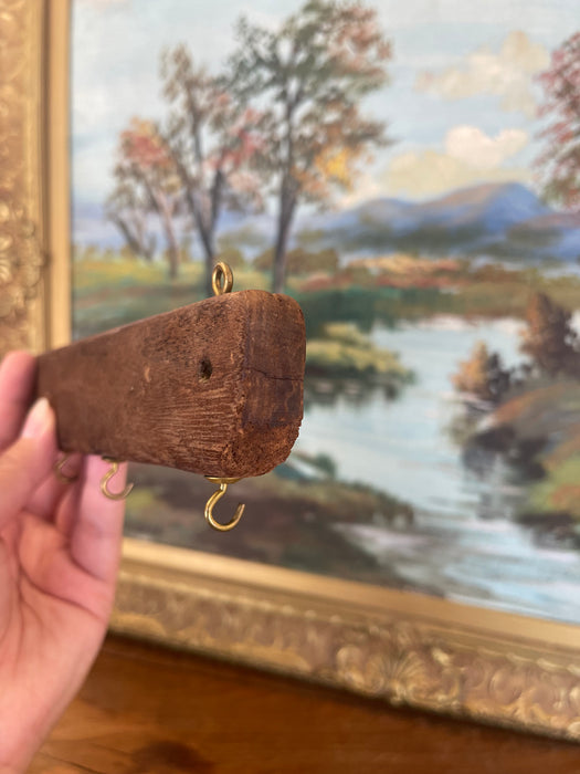 Antique Hand Carved Wooden Textile Stamp Mold Converted to Key Hook Rack.