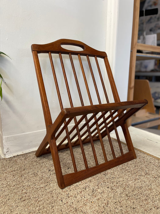 Vintage Mid-Century Modern Solid Walnut Magazine Rack Attributed to Arthur Umanoff.