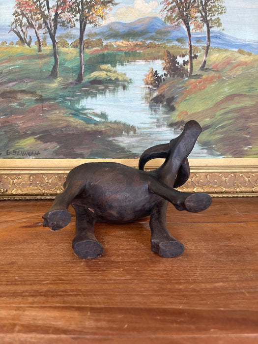 Vintage Hand-Carved Wooden Water Buffalo Sculpture with Textured Detailing.