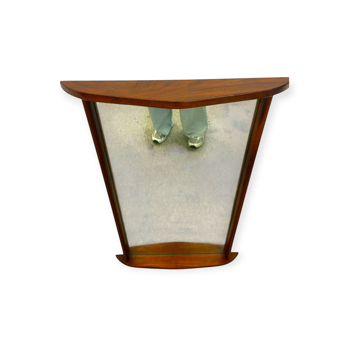 Vintage Mid-Century Modern Style Curved Wooden Frame Wall Mirror.