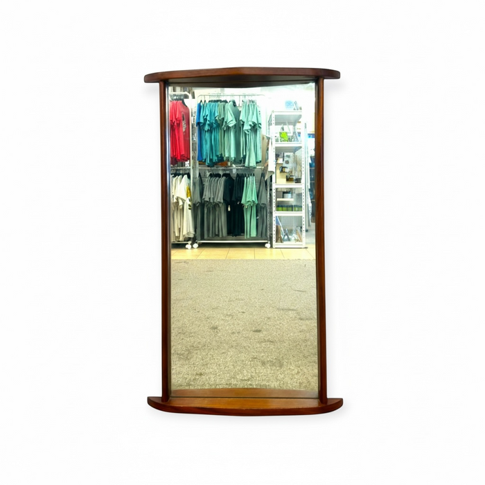 Vintage Mid-Century Modern Style Curved Wooden Frame Wall Mirror.