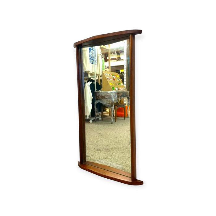 Vintage Mid-Century Modern Style Curved Wooden Frame Wall Mirror.