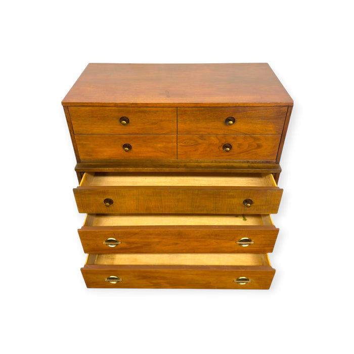 Vintage Mid Century Modern American Walnut Tallboy 5 Drawer Dresser