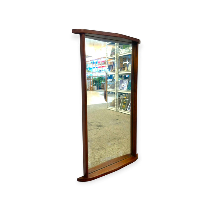Vintage Mid-Century Modern Style Curved Wooden Frame Wall Mirror.