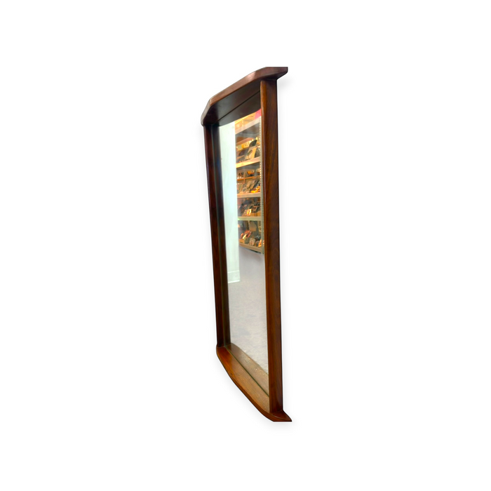 Vintage Mid-Century Modern Style Curved Wooden Frame Wall Mirror.
