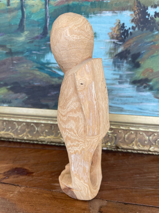 Hand-Carved Mid 20th Century Abstract Wooden Figure Sculpture in Natural Finish.