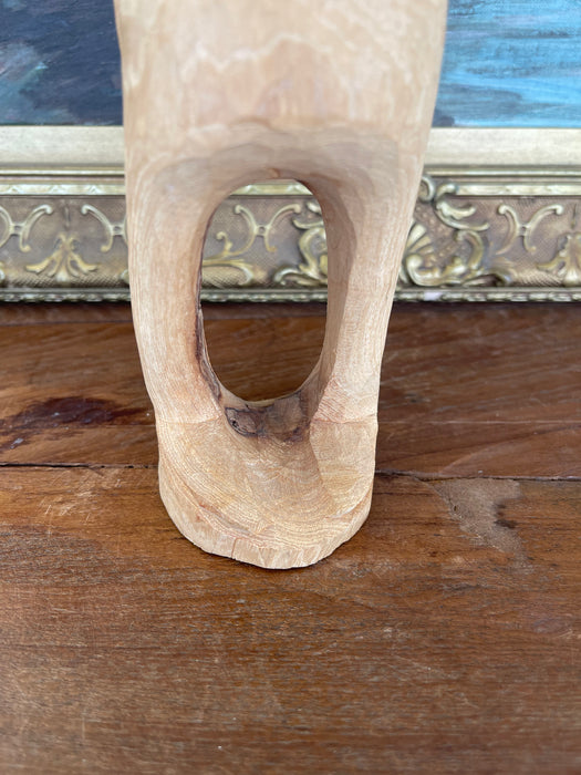 Hand-Carved Mid 20th Century Abstract Wooden Figure Sculpture in Natural Finish.