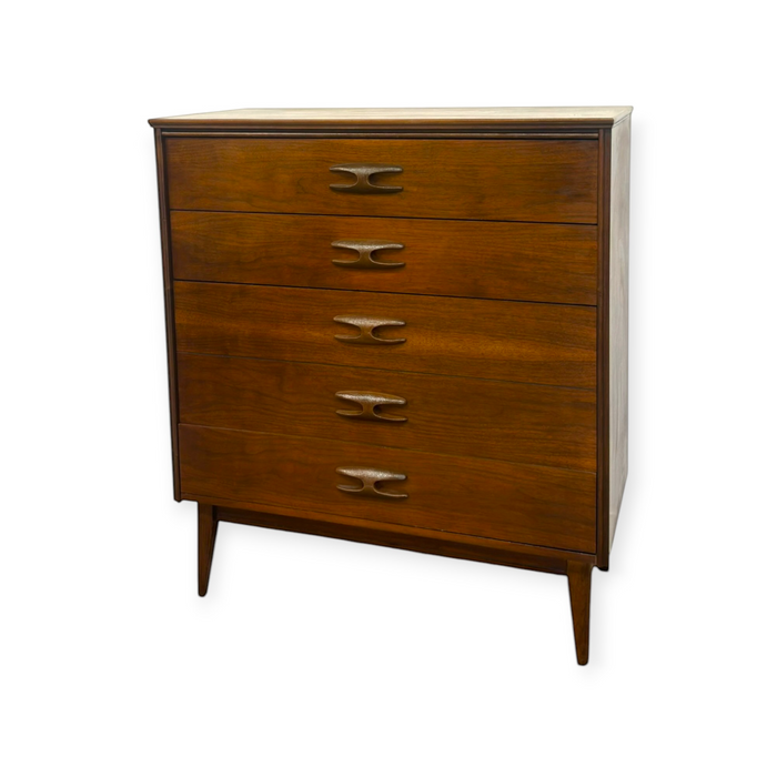 Vintage Mid Century Modern Bassett Furniture 4-Drawer Tallboy Dresser.