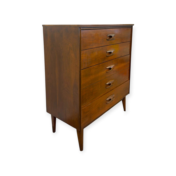 Vintage Mid Century Modern Bassett Furniture 4-Drawer Tallboy Dresser.