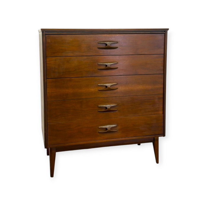 Vintage Mid Century Modern Bassett Furniture 4-Drawer Tallboy Dresser.