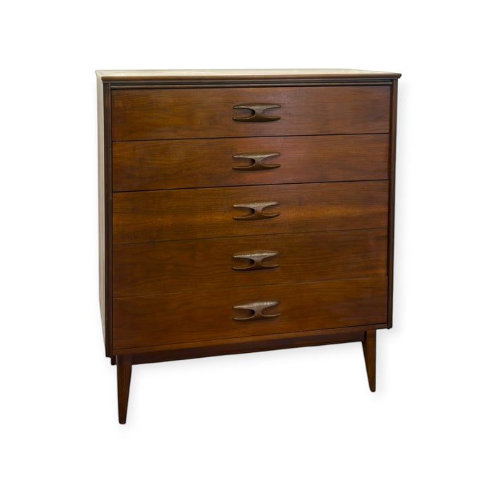 Vintage Mid Century Modern Bassett Furniture 4-Drawer Tallboy Dresser.