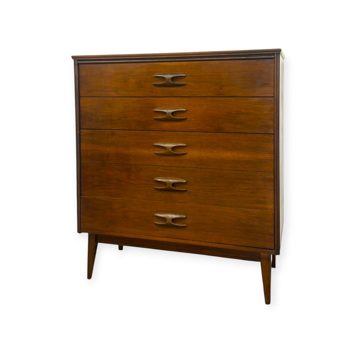 Vintage Mid Century Modern Bassett Furniture 4-Drawer Tallboy Dresser.
