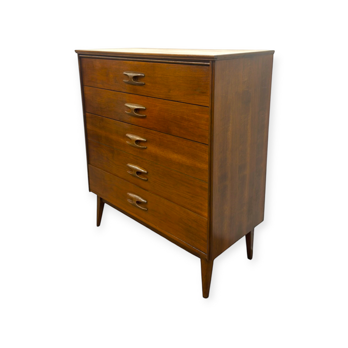 Vintage Mid-Century Modern Walnut Dresser Set – 9-Drawer Lowboy & 5-Drawer Highboy.