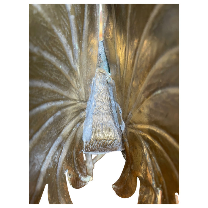 Vintage Sculptural Rooster Figurine in Possibly Brass with Oversized Tail Feathers.
