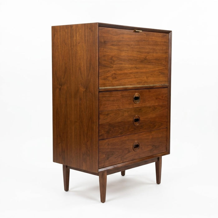 Vintage Mid Century Modern Drop-Front Secretary Desk & Chest of Drawers.
