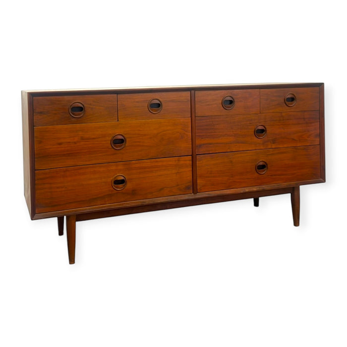Vintage Mid Century Modern Style 8-Drawer Walnut Dresser Credenza.