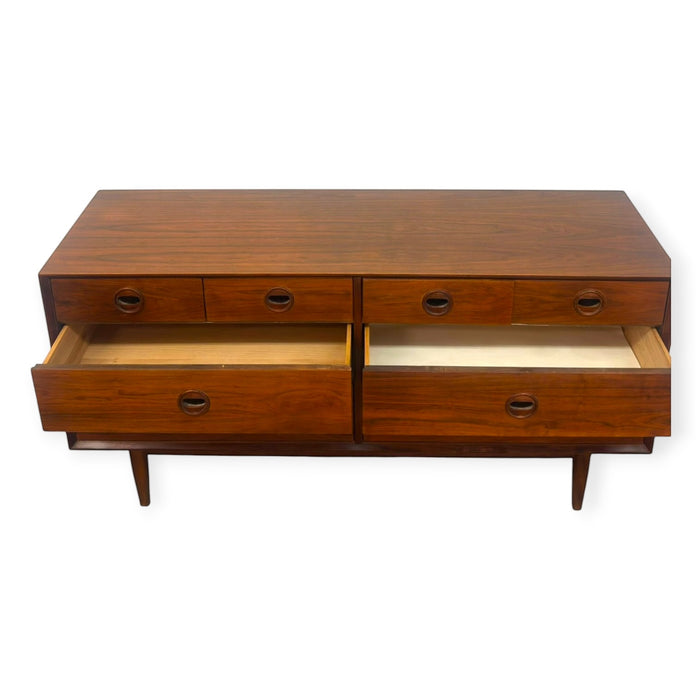 Vintage Mid Century Modern Style 8-Drawer Walnut Dresser Credenza.
