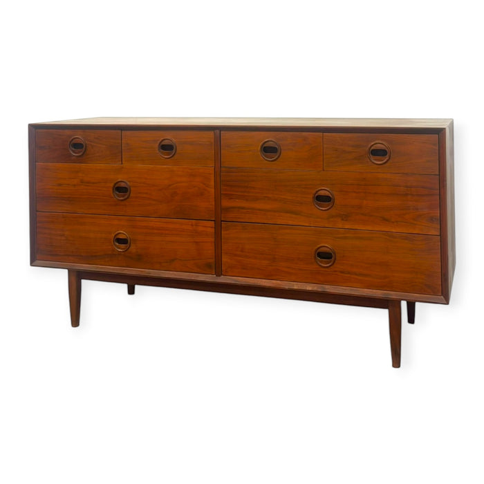 Vintage Mid Century Modern Style 8-Drawer Walnut Dresser Credenza.