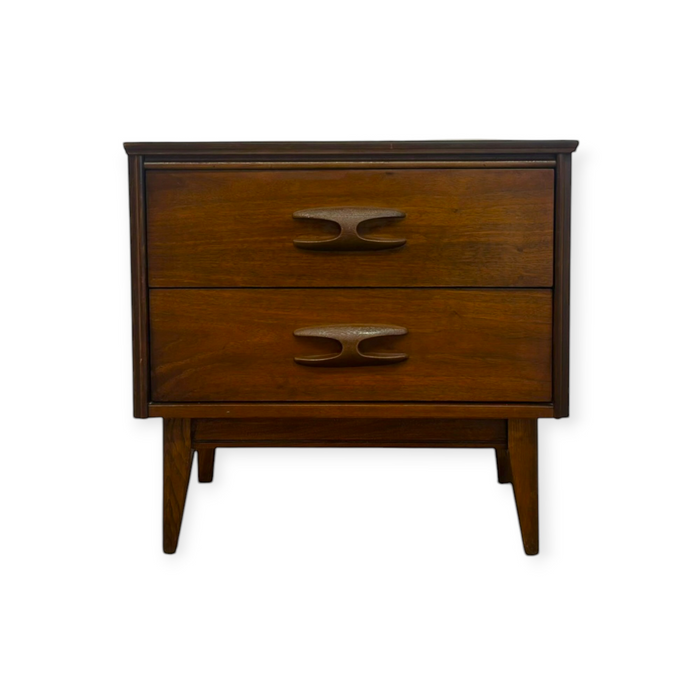 Vintage Mid Century Modern Bassett Walnut 3-Piece Bedroom Set – 9-Drawer Dresser, Highboy Chest & Nightstand