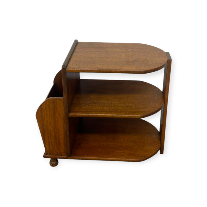 Antique Art Deco Wood Magazine Rack Three Tiered End Table.