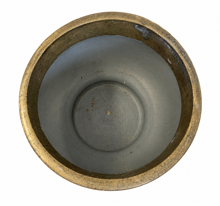 Vintage Possibly Brass Jardiniere Planter with Engraved Floral and Geometric Design.