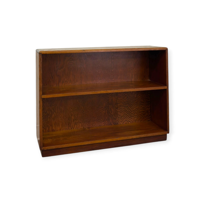 Vintage Mid-Century Streamline Moderne Low 2-Tier Wood Bookshelf.
