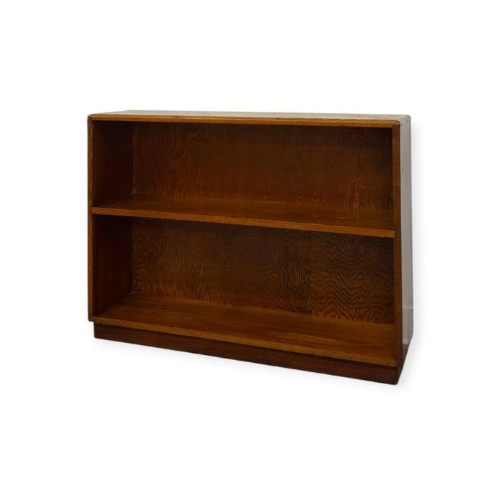 Vintage Mid-Century Streamline Moderne Low 2-Tier Wood Bookshelf.