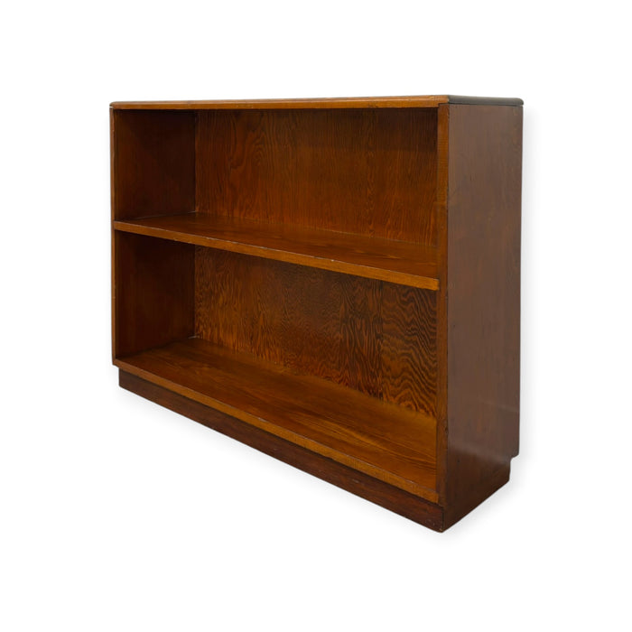 Vintage Mid-Century Streamline Moderne Low 2-Tier Wood Bookshelf.