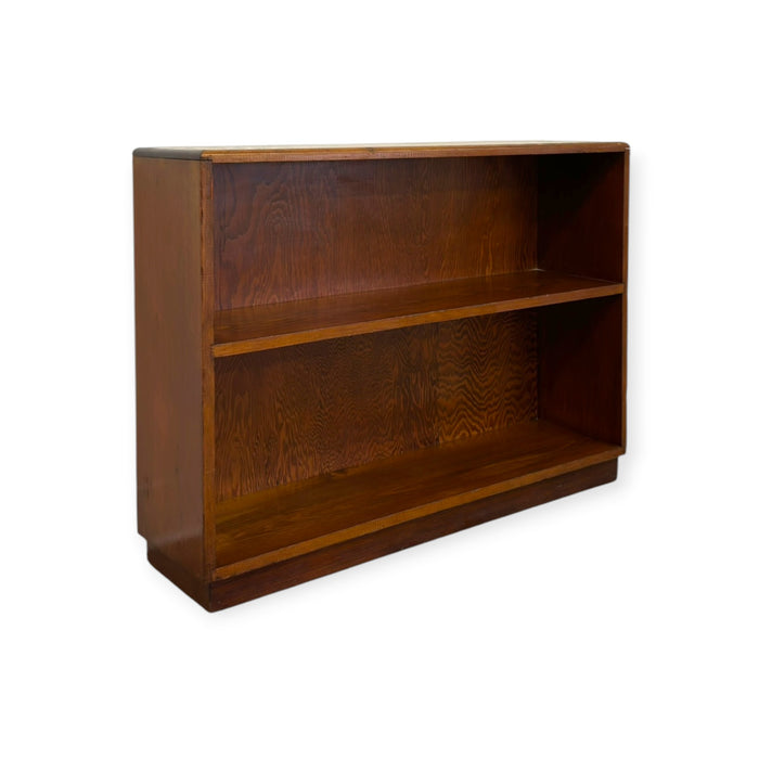 Vintage Mid-Century Streamline Moderne Low 2-Tier Wood Bookshelf.