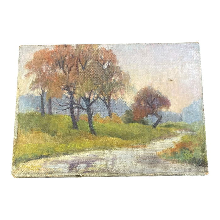 Possibly Antique Signed Landscape Painting on Canvas, Autumn Trees