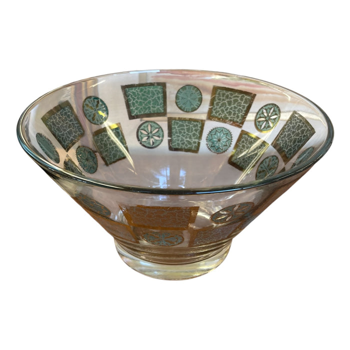Vintage Mid-Century Modern Glass Serving Bowl with Gold-Tone Metal Stand