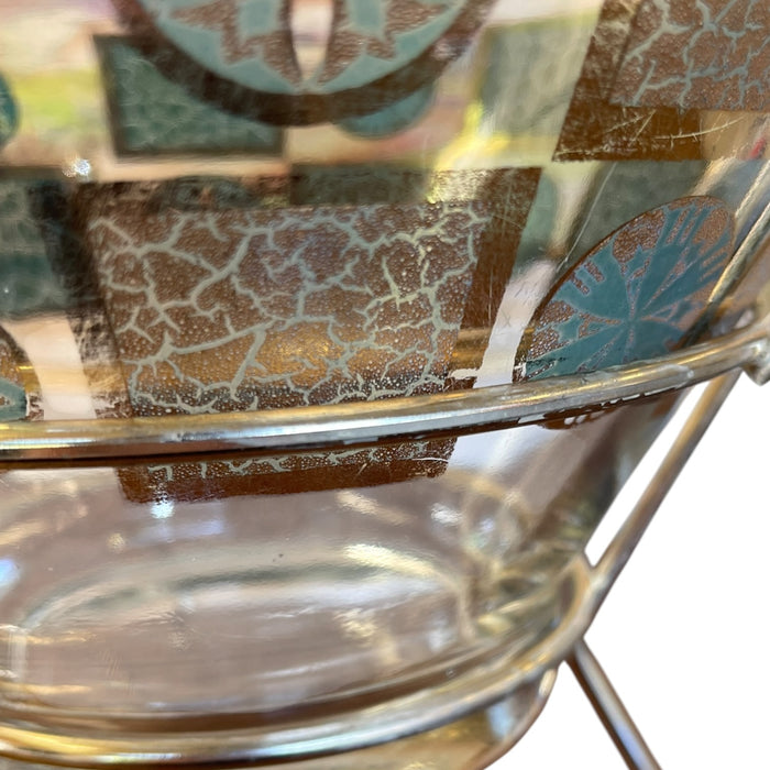 Vintage Mid-Century Modern Glass Serving Bowl with Gold-Tone Metal Stand