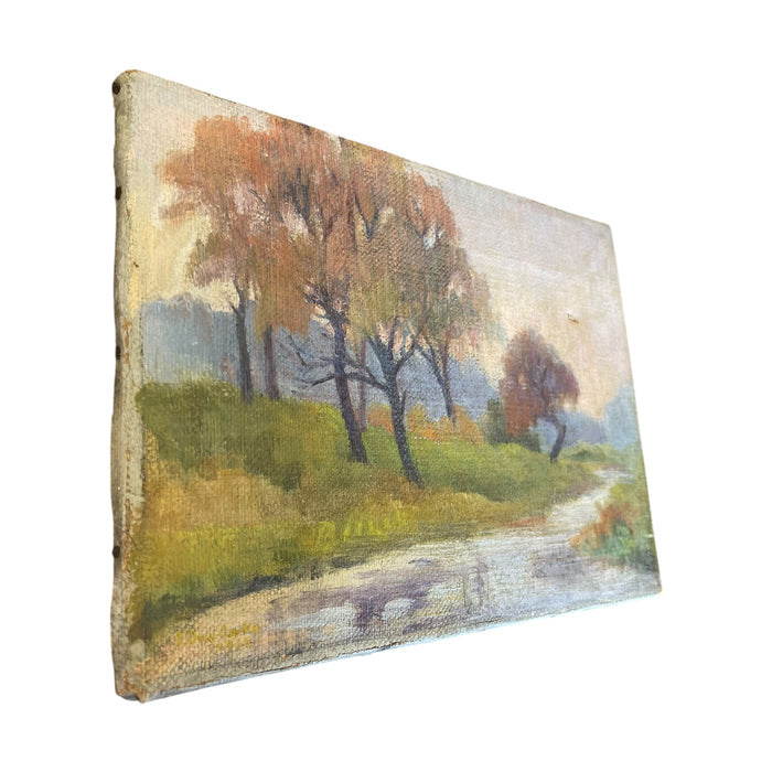 Possibly Antique Signed Landscape Painting on Canvas, Autumn Trees