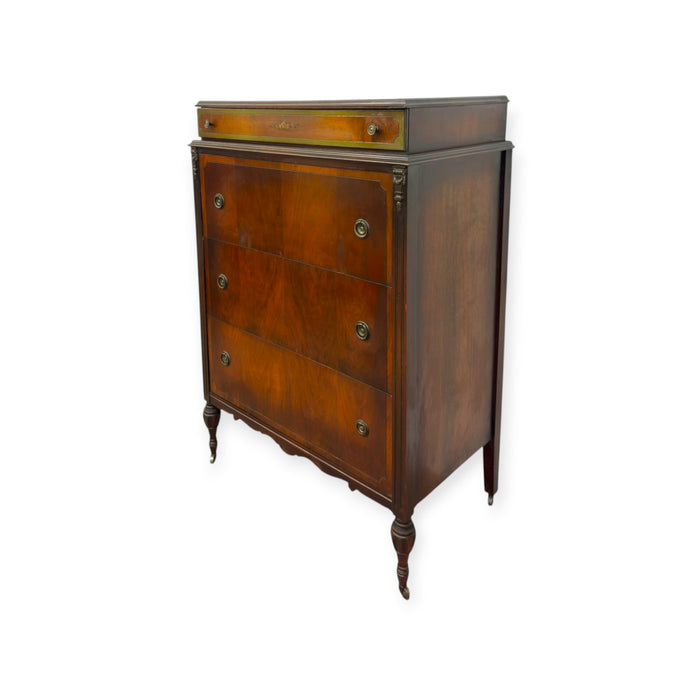 Antique 4-Drawer Wood Tallboy Chest of Drawers with Painted Accents