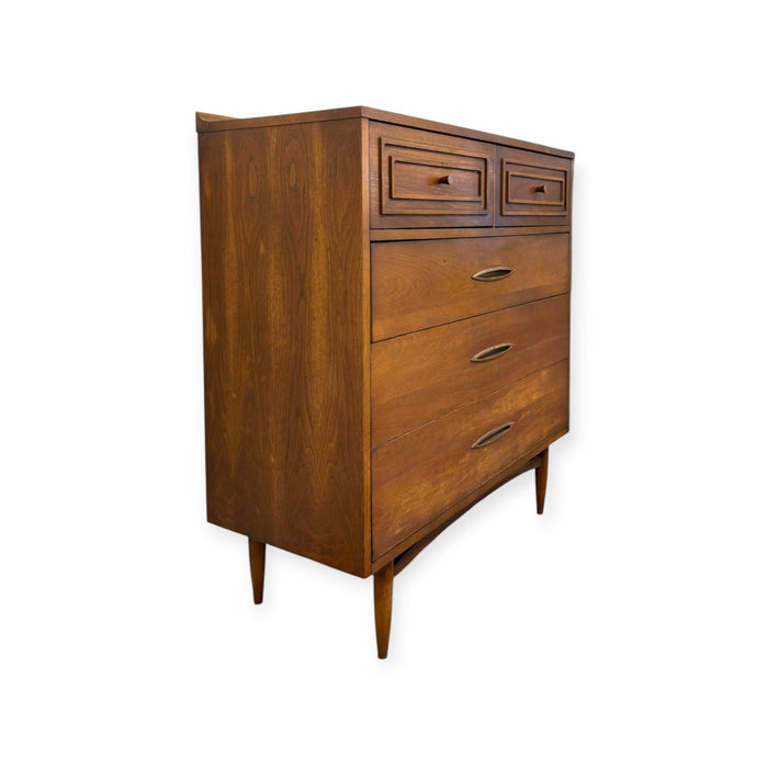 Vintage Mid Century Modern Broyhill Sculptra Walnut Highboy Dresser.