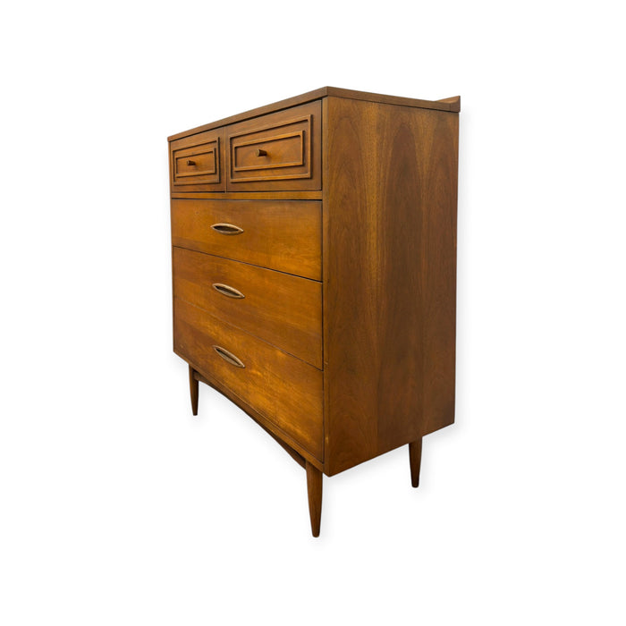 Vintage Mid Century Modern Broyhill Sculptra Walnut Highboy Dresser.
