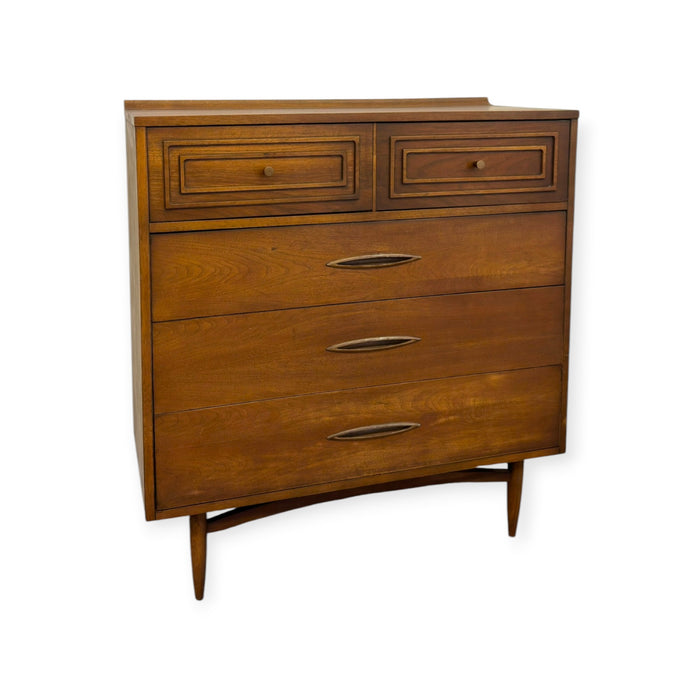 Vintage Mid Century Modern Broyhill Sculptra Walnut Highboy Dresser.