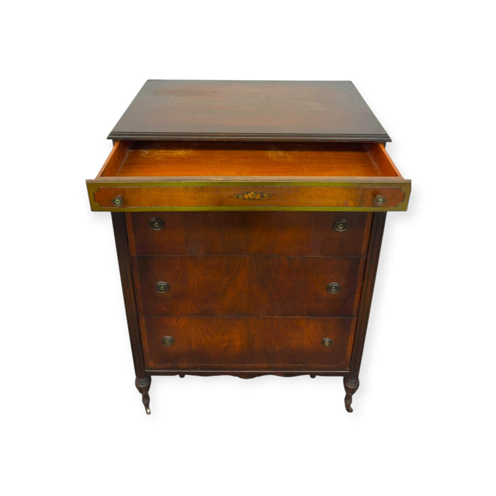 Antique 4-Drawer Wood Tallboy Chest of Drawers with Painted Accents