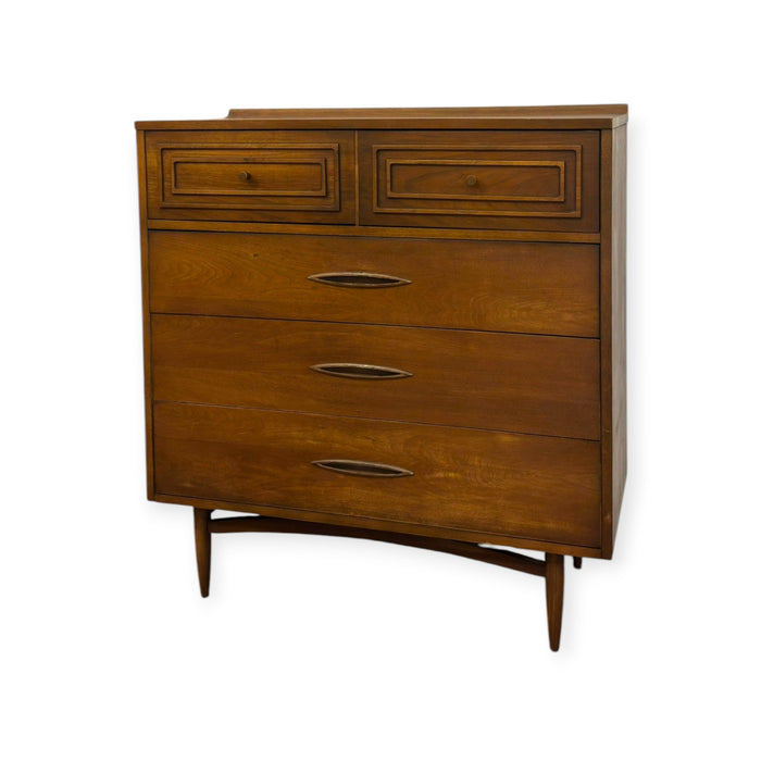 Vintage Mid Century Modern Broyhill Sculptra Walnut Highboy Dresser.