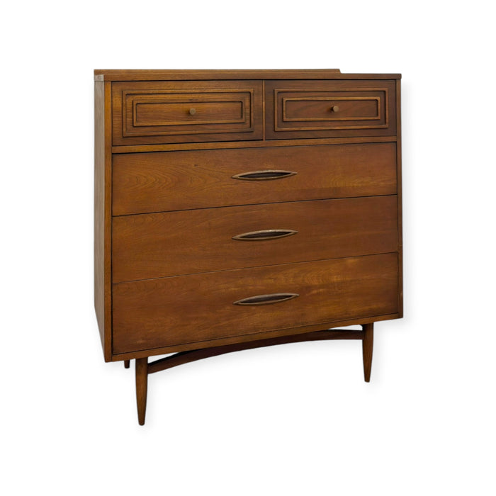 Vintage Mid Century Modern Broyhill Sculptra Walnut Highboy Dresser.