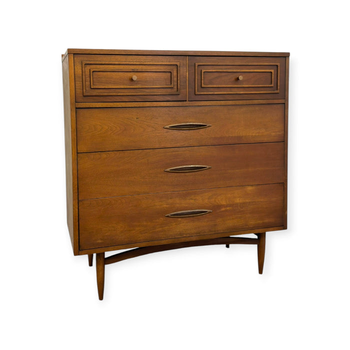 Vintage Mid Century Modern Broyhill Sculptra Walnut Highboy Dresser.