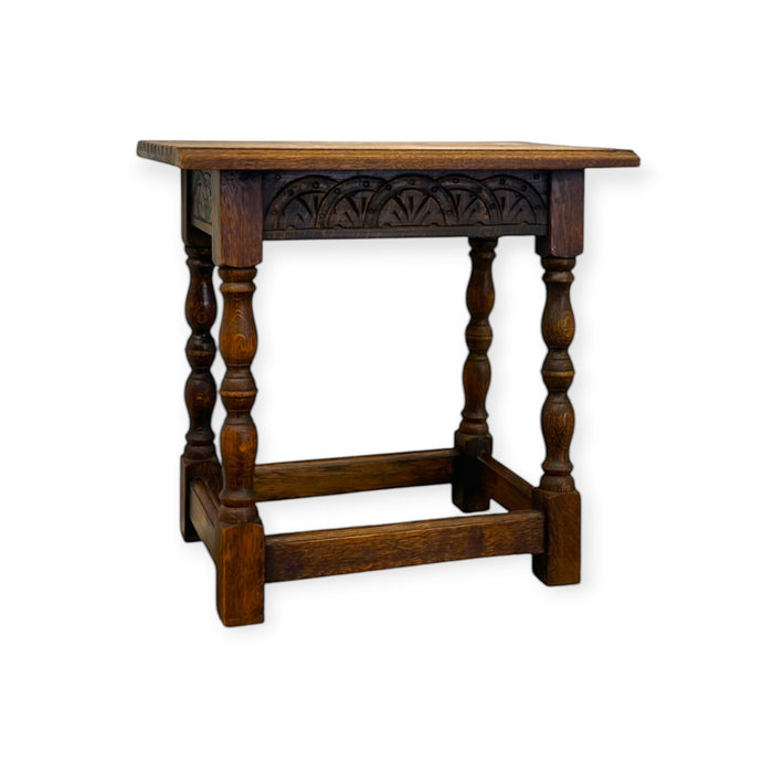 Antique Welsh Carved Wooden Joint Stool Side Table with Turned Legs UK Import