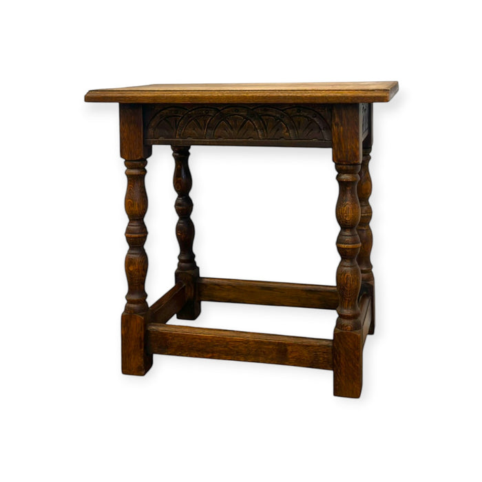 Antique Welsh Carved Wooden Joint Stool Side Table with Turned Legs UK Import