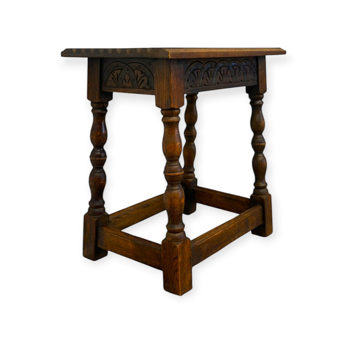 Antique Welsh Carved Wooden Joint Stool Side Table with Turned Legs UK Import