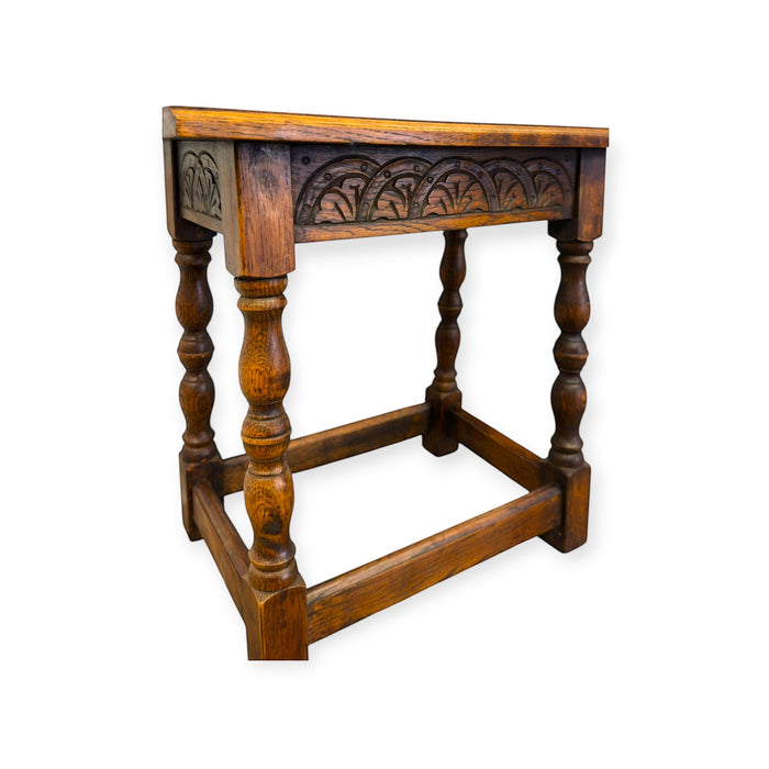 Antique Welsh Carved Wooden Joint Stool Side Table with Turned Legs UK Import